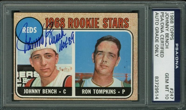 1968 Topps Johnny Bench Signed Rookie Card - PSA/DNA Graded GEM MINT 10!