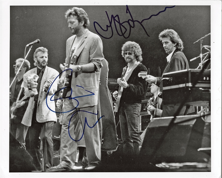 Eric Clapton & Jeff Lynne Desirable Signed 8" x 10" B&W Photo from 1988 Princes Trust Concert (PSA/DNA) 