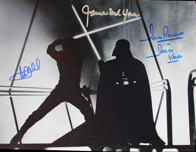 STAR WARS: Mark hamill, James Earl Jones & Dave Prowse Signed 11" x 14" Color Photograph (PSA/JSA Guaranteed)