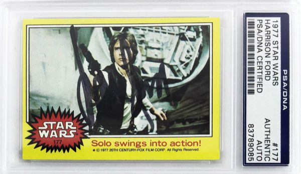 Harrison Ford Signed 1977 Topps Star Wars Trading Card #177 (PSA/DNA Encapsulated)
