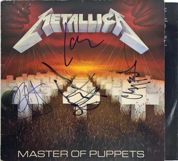 Metallica Group Signed "Master of Puppets" Record Album Cover with Cliff Burton! (PSA/DNA)