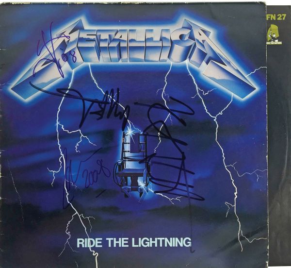 Metallica Group Signed "Ride The Lightning" Record Album with Cliff Burton! (PSA/DNA)
