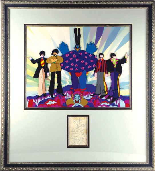 The Beatles Rare Early Signed Album Page (c.1962) in Custom Display w/Yellow Submarine Art Cel Signed by Sir George Martin! (Caiazzo LOA)