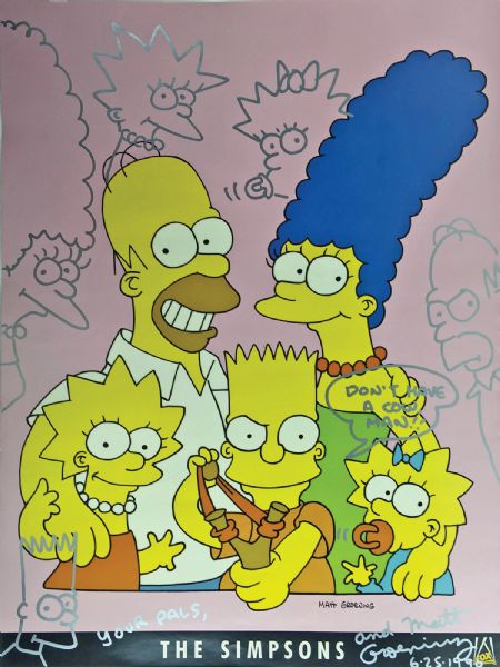 The Simpsons: Matt Groening RARE Signed 18" x 24" Promo Poster with Sketches of Whole Family! (PSA/DNA)