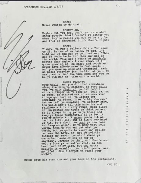 Sylvester Stallone Signed Script Page Used in Production for "Rocky Balboa" (PSA/DNA)