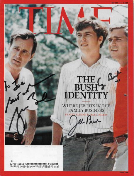Bush Dynasty: March 2015 Time Magazine Signed by George W., George H.W. & Jeb Bush (PSA/DNA)