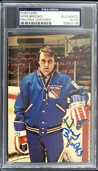Miracle on Ice: Coach Herb Brooks Signed 4" x 6" NY Rangers Postcard Photograph (PSA/DNA Encapsulated)