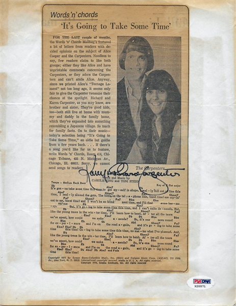 The Carpenters Signed Newspaper Article (PSA/DNA)