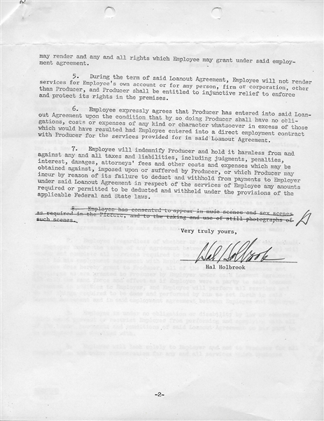 Hal Holbrook Signed 2-Page Loanout Agreement for "All The Presidents Men" (PSA/DNA)