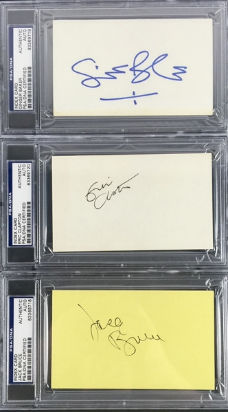 Cream: Group Signed Index Card Lot (3) with Eric Clapton, Ginger Baker & Jack Bruce (PSA/DNA Encapsulated)