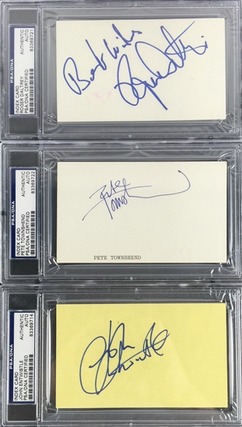 The Who: Group Signed 3" x 5" Card Lot w/Townshend, Entwistle & Daltrey (PSA/DNA Encapsulated)