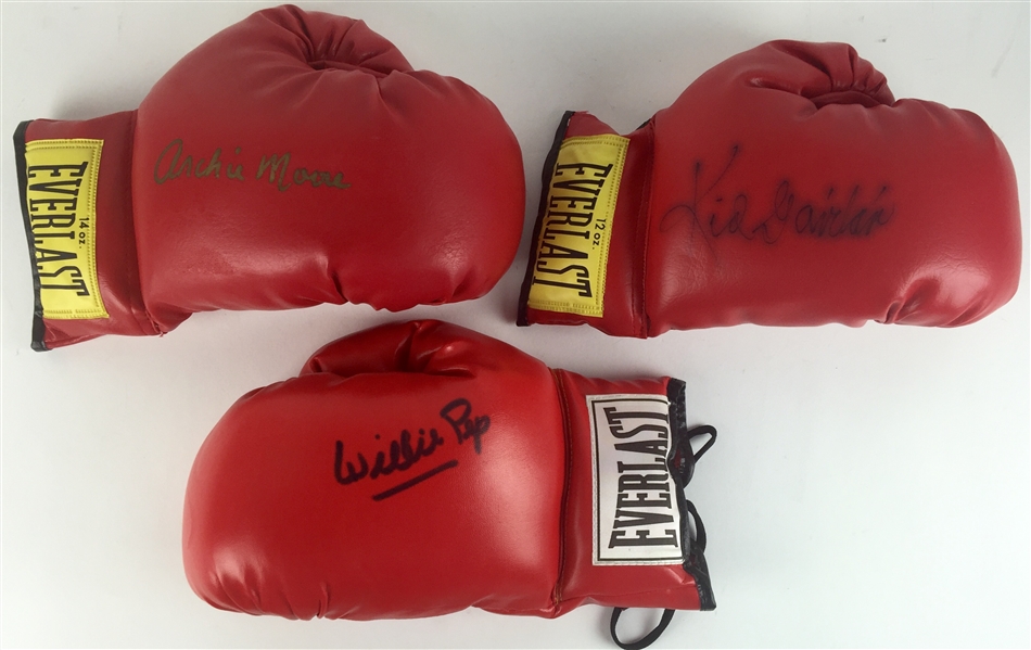 Boxing Legends: Lot of Three (3) Signed Boxing Gloves w/Archie Moore, Willie Pep & Kid Gavilan (PSA/JSA Guaranteed)