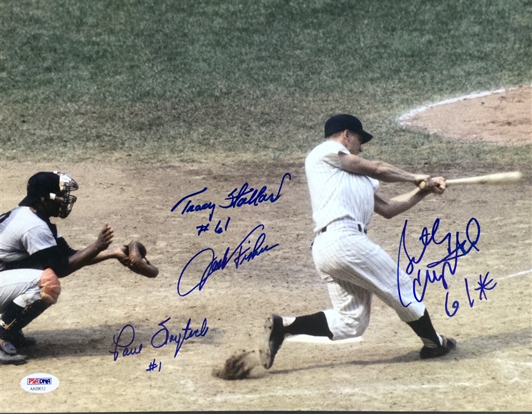 (Roger Maris) 61st Home Run Unique 11" x 14" Photo Signed by Foytack, Fisher, Stallard & Crystal (PSA/DNA)