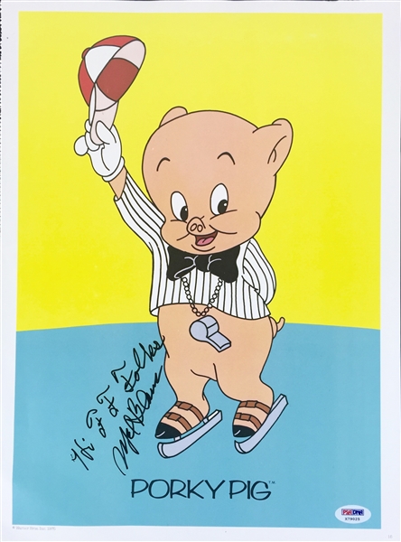 Mel Blanc Signed 11.25" x 15.25" Porky Pig Print with "Hi F-F-Folks" Inscription (PSA/DNA)