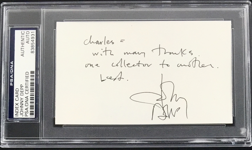Johnny Depp Signed 3" x 5" Note Card with Great "One collector to another" Inscription (PSA/DNA Encapsulated)