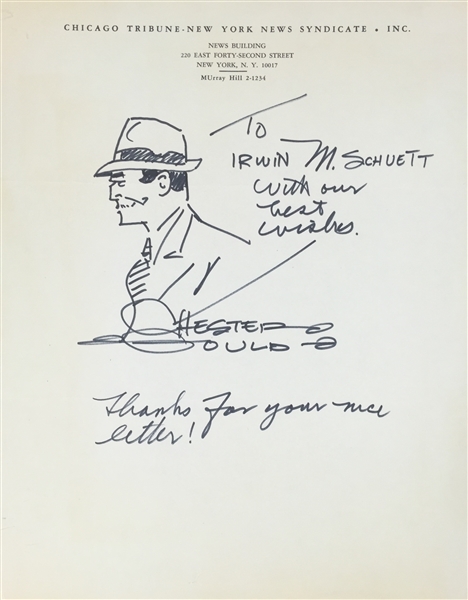 Chester Gould Signed 8.5" x 11" Stationary Sheet with Dick Tracy Sketch (PSA/JSA Guaranteed)