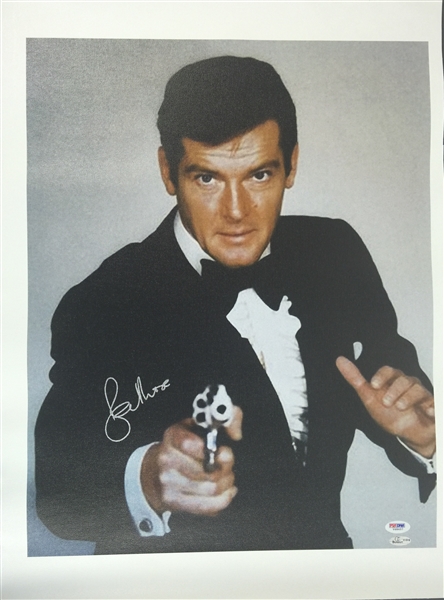 Roger Moore Signed 18" x 24" Color Canvas Print as James Bond (PSA/DNA)
