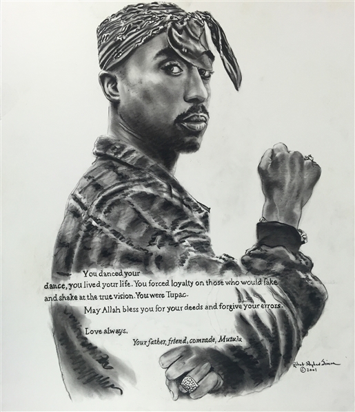 (Tupac Shakur) Original 20" x 24" Charcoal Artwork by Renowned Artist Robert Stephen Simon