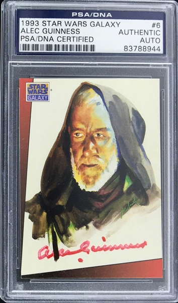Sir Alec Guinness RARE Signed 1993 Star Wars Galaxy #6 Obi-Wan Kenobi Trading Card (PSA/DNA Encapsulated)