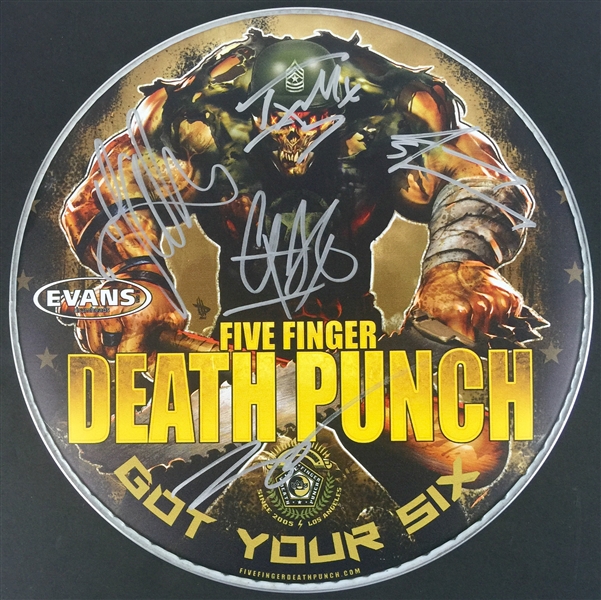 Five Finger Death Punch Group Signed Custom 12" Evans Drumhead (PSA/DNA LOA)