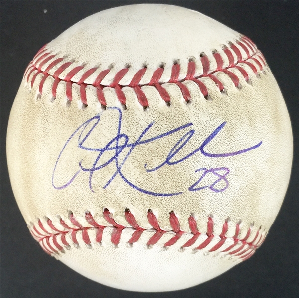 Corey Kluber Signed & Game Used OML Baseball :: 4-22-2015 CLE vs CWS :: Pitched by Kluber to Adam Eaton (MLB Holo & PSA/DNA)