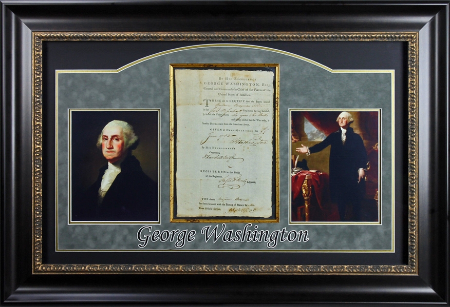 President George Washington Signed 1783 Military Discharge Document in Beautiful Framed Display (PSA/DNA)