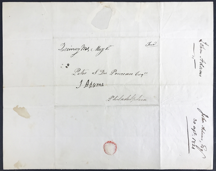 President John Adams Signed 1824 Free Frank Envelope Panel (Beckett/BAS Guaranteed)
