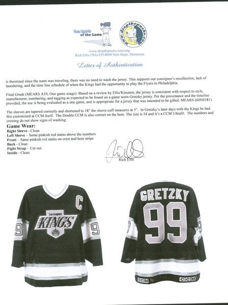 Wayne Gretzky Game Used/Worn 1990 LA Kings Jersey Mears Graded PERFECT A-10!