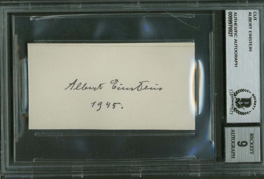 Albert Einstein Signed 1945 Album Page, The Same Year As The Atomic Bomb Dropping, Beckett Graded MINT 9!