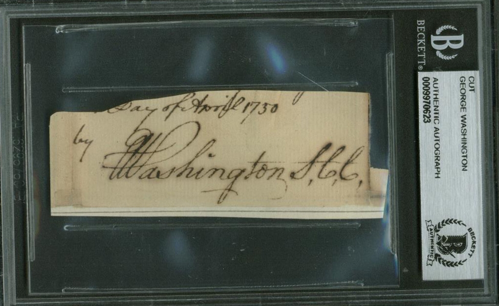 18 Year Old George Washington Signed 1750 Document Clipping w/ ULTRA-RARE Signature Variation! (Beckett)