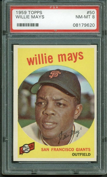 1959 Topps #50 Willie Mays Baseball Card PSA Graded NM 8!