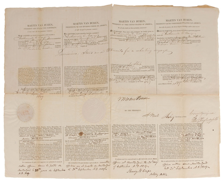 President Martin Van Buren Signed 1839 Original Ship Papers (PSA/DNA)