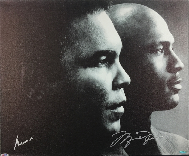 Muhammad Ali & Michael Jordan Large & Impressive 24" x 20" Dual Signed Canvas Print (PSA/DNA & UDA)