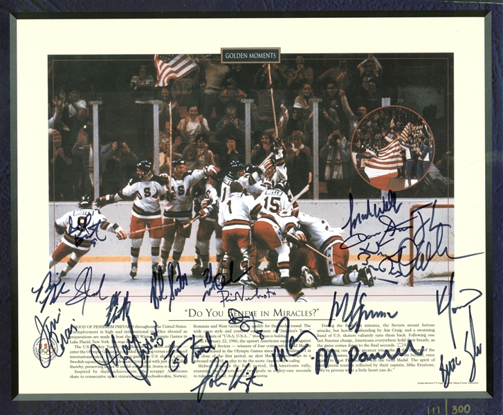 1980 Mens US Hockey Team Signed 11" x 14" Limited Edition Display w/ Herb Brooks! (Beckett)