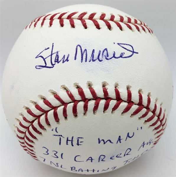 Stan Musial Signed & Inscribed Stat OML Baseball PSA/DNA Graded GEM MINT 10!