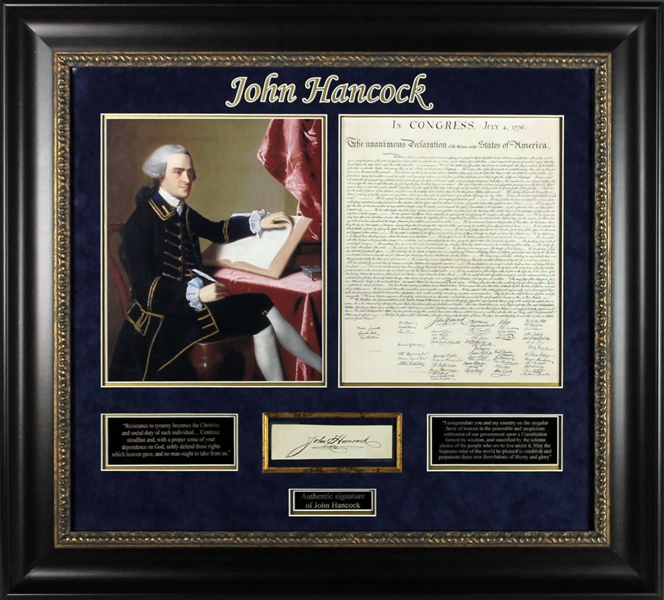 John Hancock Handwritten & Signed Cut in Custom Framed Display (BAS/Beckett)