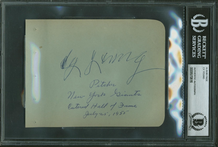 Cy Young Signed 2.5" x 4" Album Page (Beckett)