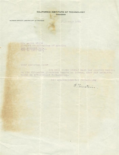 Albert Einstein Signed 1931 Typed Letter (Beckett/BAS Guaranteed)