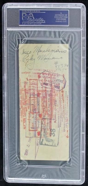 Extraordinary 1952 Rocky Marciano Twice Signed BOUNCED Fight Check (PSA/DNA Encapsulated)