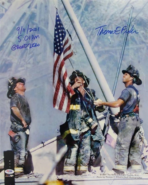 Thomas E. Franklin (Photographer) Signed 16" x 20" Photo w/ "9/11/2001 - 5:01 PM - Ground Zero" Inscription (PSA/DNA)