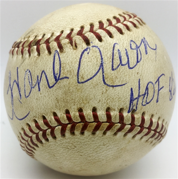 Hank Aaron Signed & Game Used Vintage ONL Giles Baseball (Beckett)