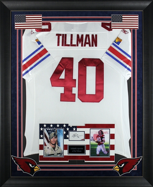 HIGHLY RARE & Desirable Pat Tillman Signed Cut Framed with Jersey in Custom Display (JSA)