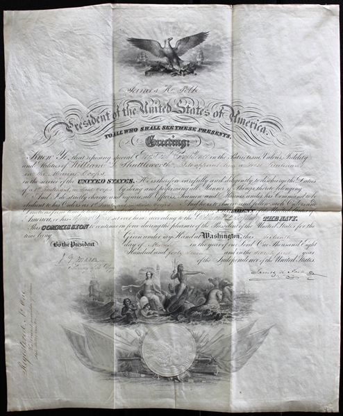 James K. Polk Signed 1847 Naval Appointment Document (BAS/Beckett)