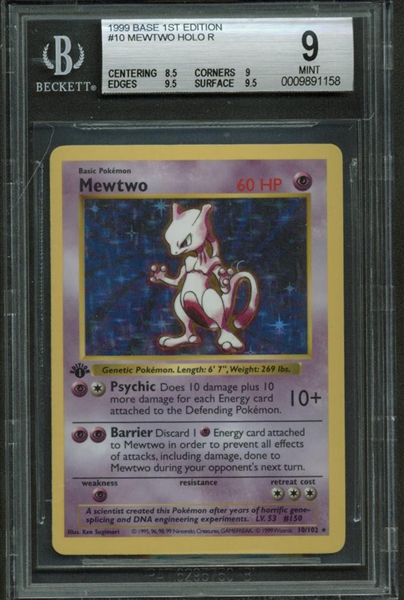 1999 Pokemon #10 Mewtwo First Edition Trading Card BGS Graded MINT 9!