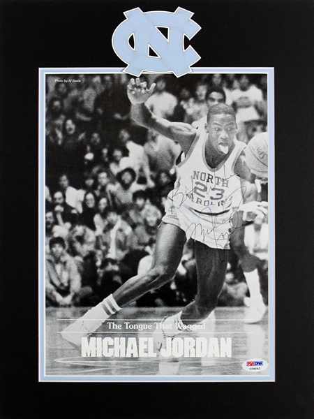 Michael Jordan Signed UNC-Era Photo Print in Matted Display (PSA/DNA)