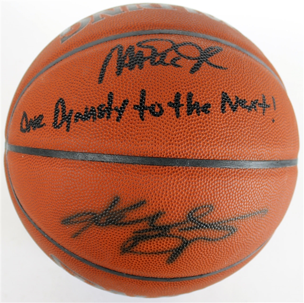 Lakers: Kobe Bryant & Magic Johnson Dual Signed Spalding NBA Leather Basketball w/ "From One Dynasty to the Next" Insc. (PSA/DNA & BAS/Beckett))