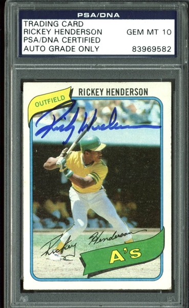 Rickey Henderson Signed 1980 Topps Rookie Card #482 (PSA/DNA Graded GEM MINT 10)