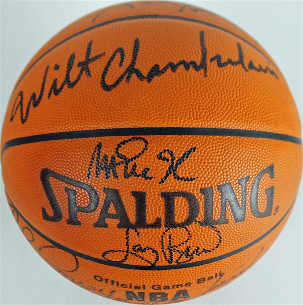 NBA Legends Multi-Signed Spalding Leather Basketball w/ Chamberlain, Johnson, Bird & Others! (BAS/Beckett)