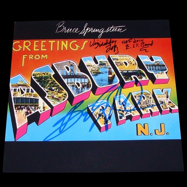 Bruce Springsteen Signed 12" x 12" "Greetings From Asbury Park NJ" Photo w/ Vini "Mad Dog" Lopez (BAS/Beckett Guaranteed)