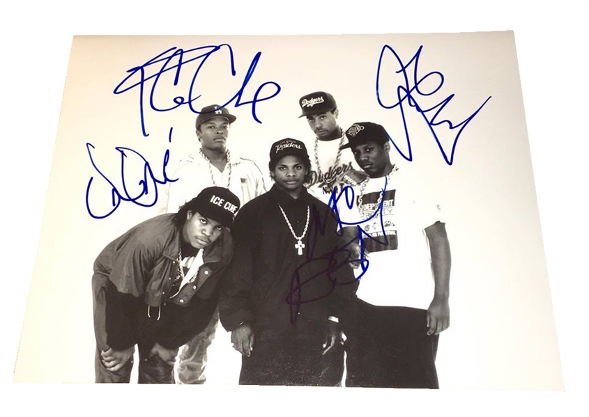 N.W.A. Group Signed 11" x 14" Photo w/ All Four Members! (BAS/Beckett Guaranteed)